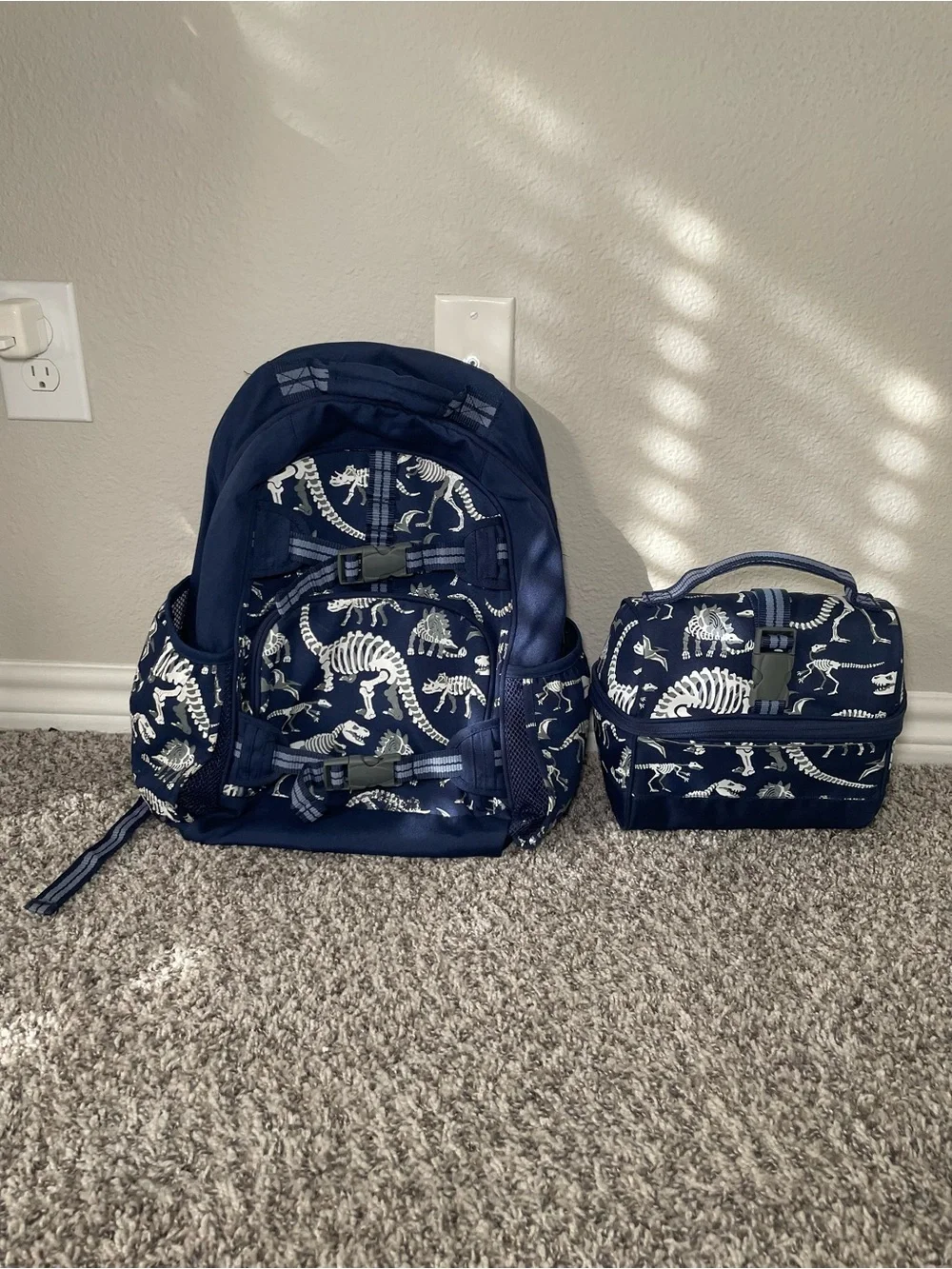 Pottery Barn Navy Dino Bones Glow-In-The-Dark Mackenzie Large Backpack/Lunch Box